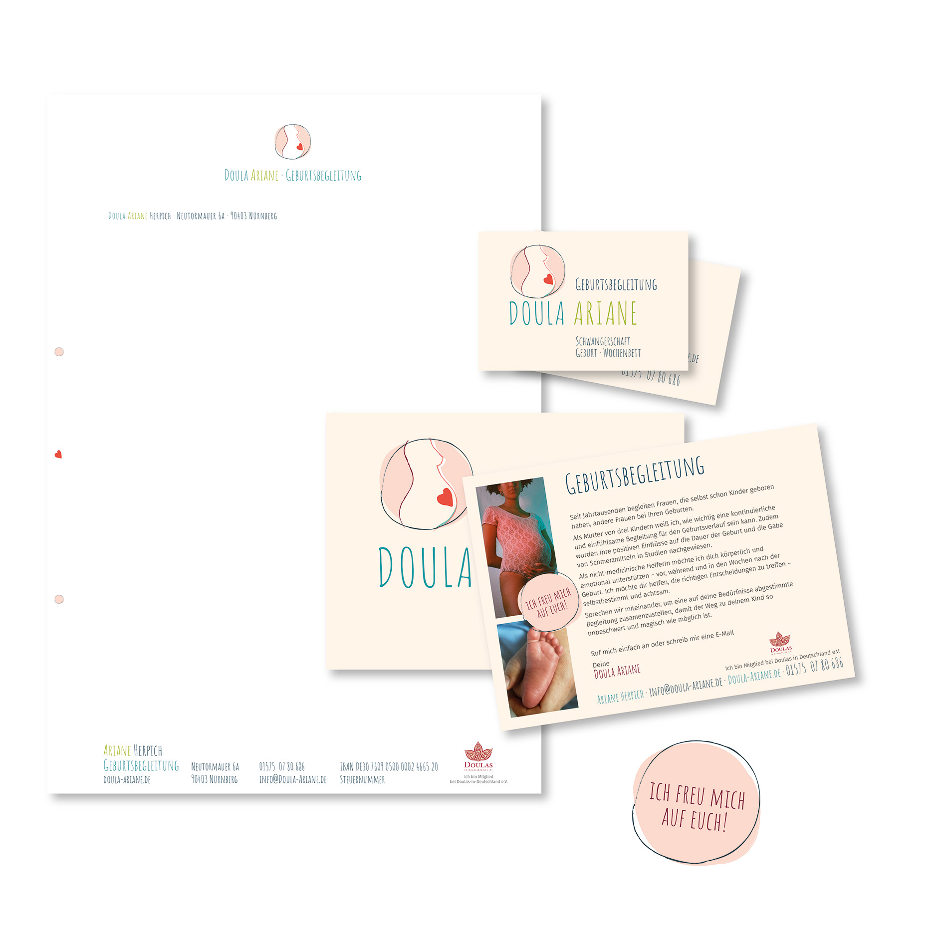 Visitenkarte, Briefbogen, Werbekarte für eine Doula